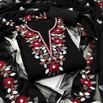 Zeepkart black georgette embroidered unstitched dressmaterials 3 pair top bottom dupptaa 1