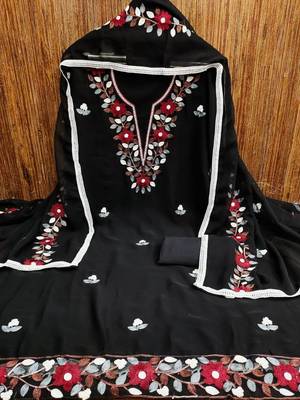 Zeepkart black georgette embroidered unstitched dressmaterials 3 pair top bottom dupptaa 2