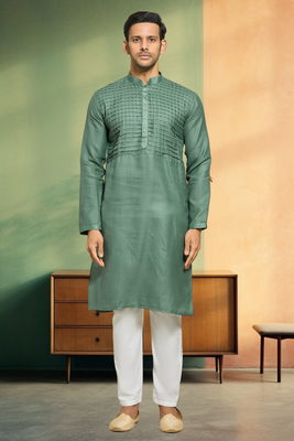 Pintex pista green cotton kurta pyjama indian traditional ethnic wear 1