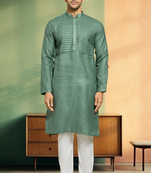 Pintex pista green cotton kurta pyjama indian traditional ethnic wear