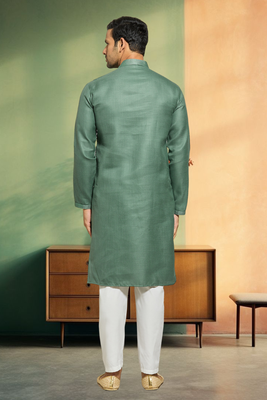 Pintex pista green cotton kurta pyjama indian traditional ethnic wear 3