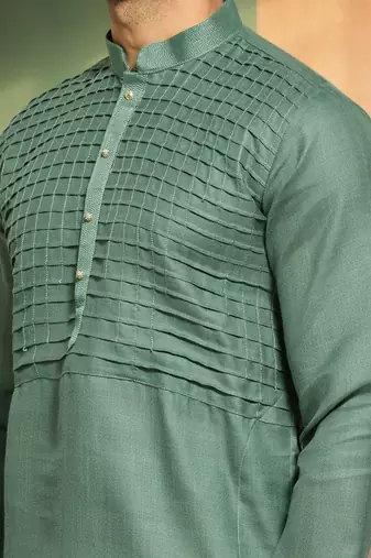 Pintex pista green cotton kurta pyjama indian traditional ethnic wear