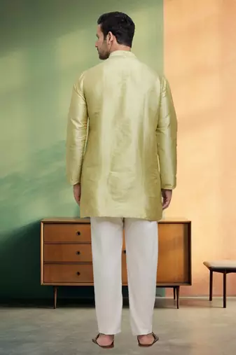 Short kurta pyjama beige green traditional look for men's