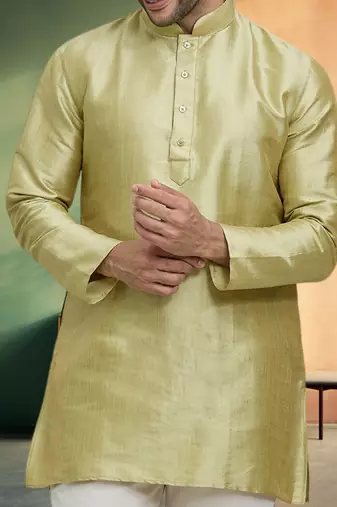 Short kurta pyjama beige green traditional look for men's