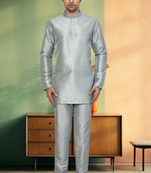 Short kurta pant silver color traditional look for men's