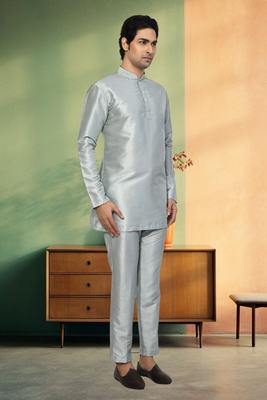 Short kurta pant silver color traditional look for men's 2