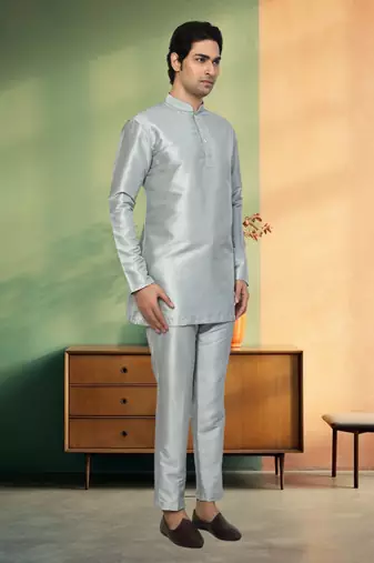 Short kurta pant silver color traditional look for men's