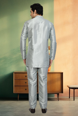 Short kurta pant silver color traditional look for men's 3
