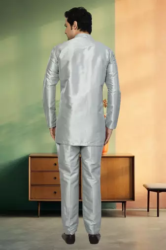 Short kurta pant silver color traditional look for men's