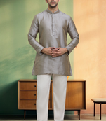 Grey short kurta pyjama indian ethnic wear for men's