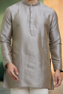 Grey short kurta pyjama indian ethnic wear for men's 4