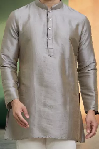 Grey short kurta pyjama indian ethnic wear for men's