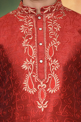 Art silk maroon embroidery kurta churidar for men's indian ethnic wear 4