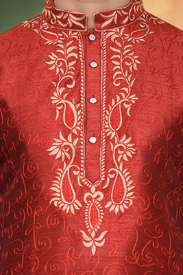 Art silk maroon embroidery kurta dhoti for men's indian ethnic wear 4