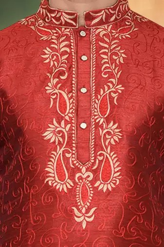 Art silk maroon embroidery kurta dhoti for men's indian ethnic wear