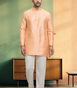 Orange cotton short kurta pyjama for men's