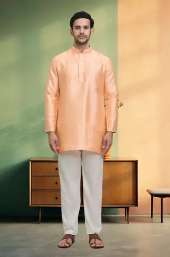 Orange cotton short kurta pyjama for men's