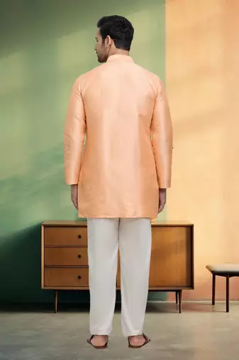 Orange cotton short kurta pyjama for men's