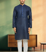 Pintex art silk navy blue kurta pyjama indian traditional ethnic wear