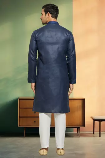 Pintex art silk navy blue kurta pyjama indian traditional ethnic wear