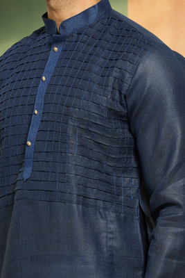 Pintex art silk navy blue kurta pyjama indian traditional ethnic wear 4