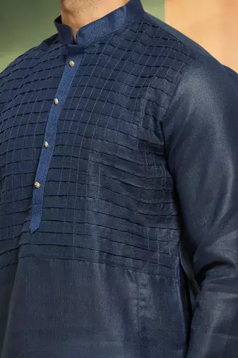 Pintex art silk navy blue kurta pyjama indian traditional ethnic wear