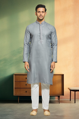 Light grey cotton kurta pyjama for men's 1