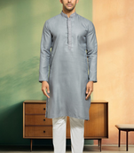 Light grey cotton kurta pyjama for men's