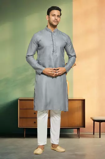 Light grey cotton kurta pyjama for men's