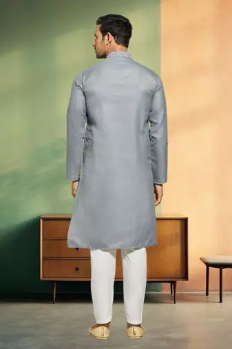 Light grey cotton kurta pyjama for men's