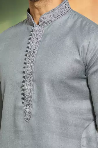 Light grey cotton kurta pyjama for men's