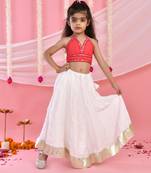 Girl's Pink Flared Lehenga with Halter Neck Top Set
