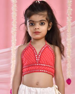 Girl's Pink Flared Lehenga with Halter Neck Top Set 3