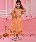 Girl's Peach Bandhani Lehenga and Top Set With Dupatta