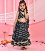 Black Silk Bandhani Printed Lehenga Choli Set for Girls