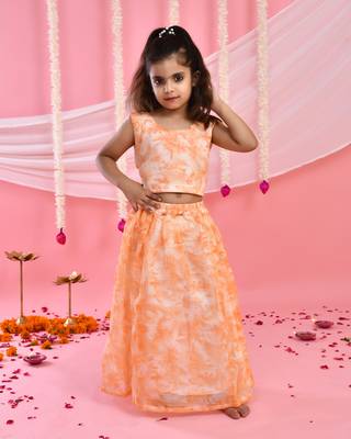 Girl's Peach Tie Dye Lehenga and Top Set 1
