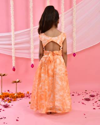 Girl's Peach Tie Dye Lehenga and Top Set 2