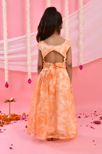 Girl's Peach Tie Dye Lehenga and Top Set