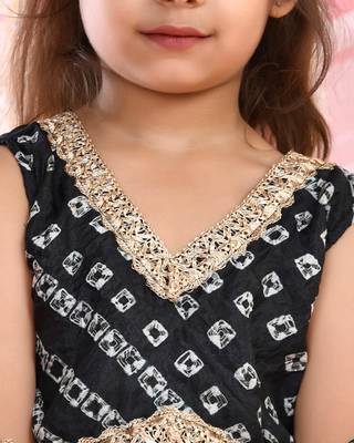 Black Silk Bandhani Printed Lehenga Choli Set for Girls 3