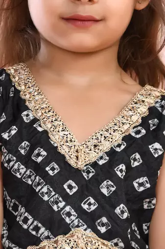 Black Silk Bandhani Printed Lehenga Choli Set for Girls