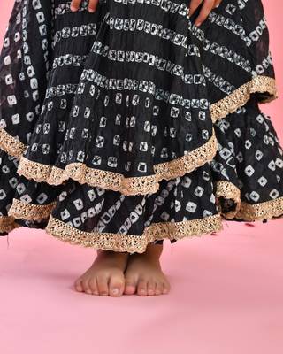 Black Silk Bandhani Printed Lehenga Choli Set for Girls 4