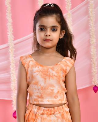 Girl's Peach Tie Dye Lehenga and Top Set 4