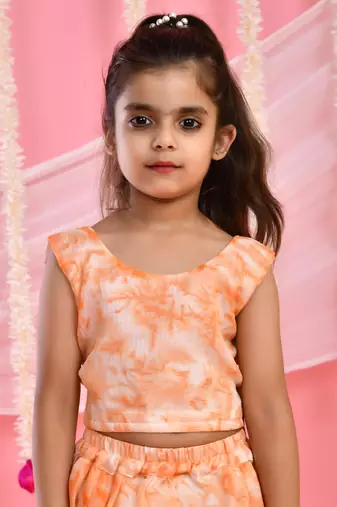 Girl's Peach Tie Dye Lehenga and Top Set