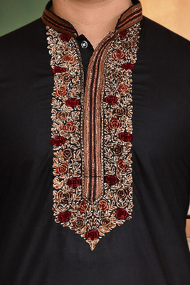 Black art silk embroidery kurta churidar traditional ethnic wear for men's 4