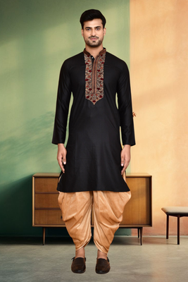 Art silk black embroidery kurta patiyala for men's 1