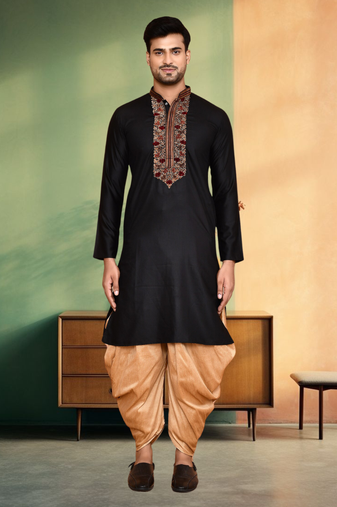 Art silk black embroidery kurta patiyala for men's