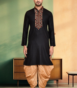 Art silk black embroidery kurta patiyala for men's