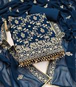 Blue Georgette Embroidered Unstitched Dress Materials 3 Piece Set