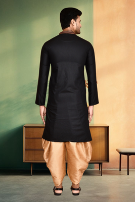 Art silk black embroidery kurta patiyala for men's 3