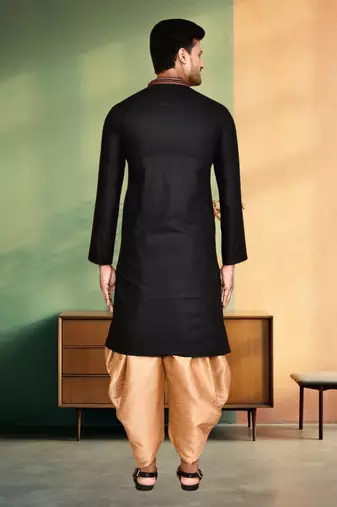 Art silk black embroidery kurta patiyala for men's